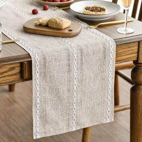 Mode Brown Rustic Cotton Linen Table Runner, Seasonal Embroidered Hollow Kitchen Dining Table Decoration for Home Party Decor 13x60 Inch