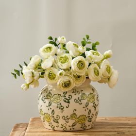 Ceramic Yellow Rose Floral Vase with Wide Mouth Lace, 4.84 Inch Cracked Chinoiserie Rustic Farmhouse Vases, Pastoral Retro Vase for Home Decor, T
