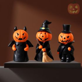 Decorations Indoor Pumpkin Figurine Set of 3, Mini Handmade Resin Trinket Tray Broom & Witch Pumpkin