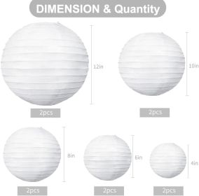 10Pcs White Paper Lanterns Decorative Chinese/Japanese Hanging Round Paper Lanterns Lamp for Birthday, Wedding, Christmas, Bridal, Home Decor