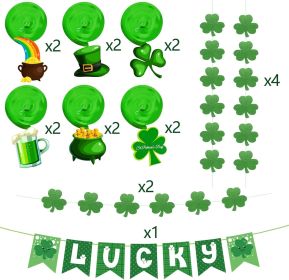 31Pcs St Patricks Day Decorations Pre-Assembled Shamrock Lucky Banner Garlands Clover Hanging Swirls Irish Decor for Home Saint Patrick Party Sup