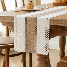 Boho Table Runner for Home Decor with Out Tassels 72 Inches Long Farmhouse Rustic Table Runner Macrame Burlap Table Decoration for Living Room Br