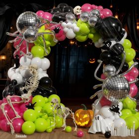 Halloween Balloons Arch Kit, Black Green Hot Pink Balloon Garland Kit with 4D Disco Spider Balloon