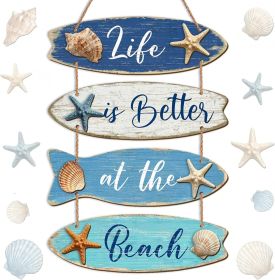 Summer Beach Wooden Wall Decor Farmhouse Coastal Bathroom Wall Art Room Decor Blue Nautical Wooden Hanging Sign Decorations for Bedroom Bathroom