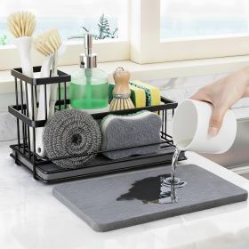 Kitchen Sink Caddy, Sink Sponge Holder with Instant Dry Stone Tray, Stainless Steel Holder for Sponges