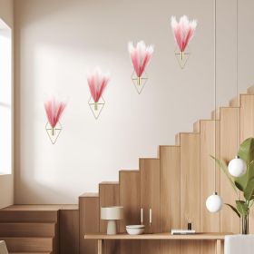 4 Sets Boho Wall Decor Metal Wall Art Hanging Planters with Artificial Pampas Display Modern Home Vase for Bedroom Home Office(Bean Paste Color,