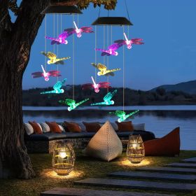 2 Pack Solar Wind Chimes Outdoor, Color Changing LED Dragonfly Hanging Lights, IPX4 Waterproof Garden Decor For Patio Yard Balcony Party Gift (Option: 2pcs)