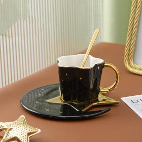 Creative Ceramic Cup With Star And Moon Saucer (Option: BlacK)
