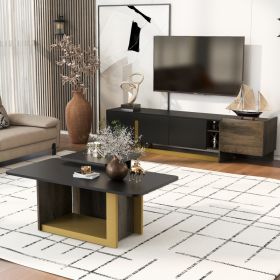 VIBE HAUS Modern Light Luxury TV Stand And Coffee Table Set Of 2, Modern TV Console,Wood Center Tables With Spacious Top, Storage Cabinet & Open (Option: BlacK)