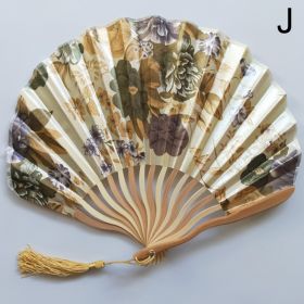 1pc Folding Fan Handheld Fans Chinese Imitation Silk Classical Hanfu Fan Tassel Elegent Female Fan Home Decoration Fan Chinese Fan Hand Folding F (Color: golden)