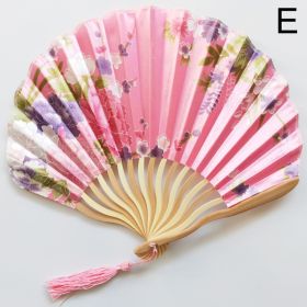 1pc Folding Fan Handheld Fans Chinese Imitation Silk Classical Hanfu Fan Tassel Elegent Female Fan Home Decoration Fan Chinese Fan Hand Folding F (Color: PINK)