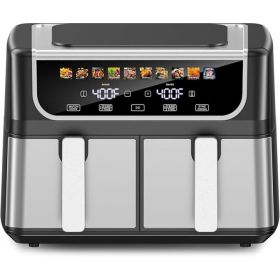 Double-basket Air Fryer, With A 9.5-liter Large Capacity, Independent Temperature Control, And 10 Preset Modes (Option: BlacK)